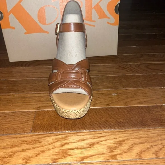 KORKS Dee Wedge Wrapped Platform Brown Faux Leather Straps Women’s Size 8 - Picture 8 of 14